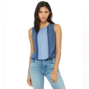 Anthropologie Cloth & Stone Colorblock Blue Denim And Chambray Tank Top